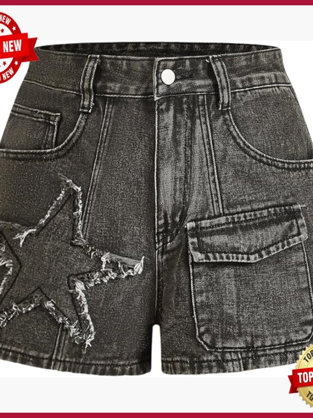 Star Pattern Denim Mini Shorts Y2K Bermuda with Pockets